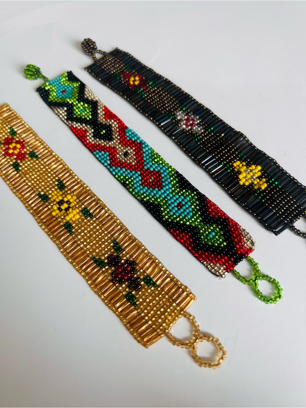 Handmade Beaded Bracelet Set – Black, Gold & Multicolor